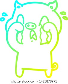 cold gradient line drawing of a crying pig cartoon