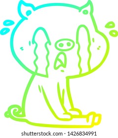 dibujo de línea de gradiente frío de una caricatura de cerdo llorando
