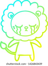 cold gradient line drawing of a crying cartoon lion