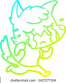 cold gradient line drawing of a crying fox cartoon
