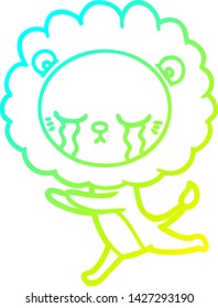 kalte Farbverlauf-Linienzeichnung eines weinenden Cartoon-Löwen