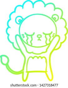 cold gradient line drawing of a crying cartoon lion