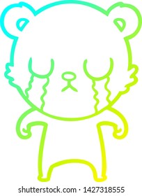cold gradient line drawing of a crying cartoon bear