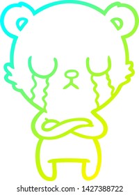 dibujo de línea de gradiente frío de un oso de caricatura que llora