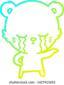 cold gradient line drawing of a crying cartoon polarbear