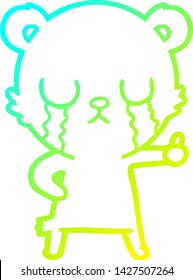 cold gradient line drawing of a crying polar bear cartoon