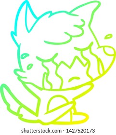 cold gradient line drawing of a crying fox cartoon