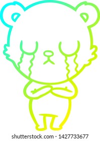cold gradient line drawing of a crying polar bear cartoon