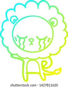 cold gradient line drawing of a crying cartoon lion