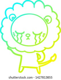 cold gradient line drawing of a crying cartoon lion