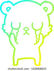 cold gradient line drawing of a crying cartoon bear