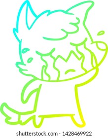 cold gradient line drawing of a crying fox cartoon