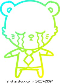 dibujo de línea de gradiente frío de un oso polar de dibujos animados llorando