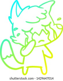 cold gradient line drawing of a crying fox cartoon