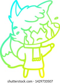 cold gradient line drawing of a crying fox cartoon