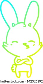 cold gradient line drawing of a curious bunny cartoon