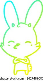 cold gradient line drawing of a curious bunny cartoon