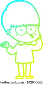 cold gradient line drawing of a curious cartoon boy