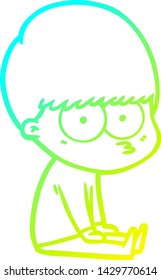 dibujo de línea de gradiente frío de un niño de caricatura curioso