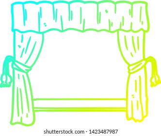 cold gradient line drawing of a curtains opening onto stage