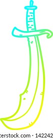 cold gradient line drawing of a curved sword