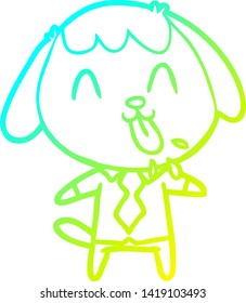 dibujo de línea de gradiente frío de un perro de dibujos animados lindo