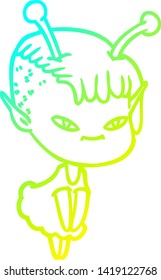 dibujo de una linea de gradiente frío de una linda chica alienígena