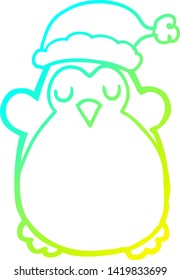 cold gradient line drawing of a cute christmas penguin