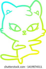 dibujo de línea de degradado frío de un gato lindo de dibujos animados