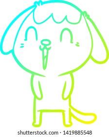 desenho de linha de gradiente frio de um cachorro de desenho animado bonito