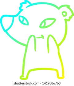 cold gradient line drawing of a cute cartoon bear