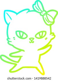 cold gradient line drawing of a cute cartoon cat