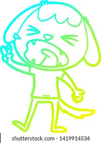 cold gradient line drawing of a cute cartoon dog barking