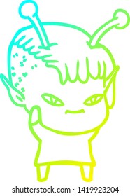 dibujo de una linea de gradiente frío de una linda chica alienígena