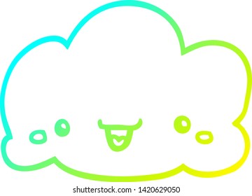 kalte Farbverlauf-Linienzeichnung einer süßen Cartoon-Wolke