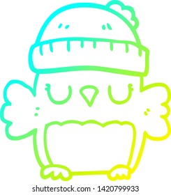 cold gradient line drawing of a cute cartoon owl in hat