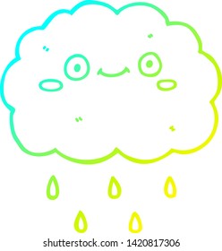 cold gradient line drawing of a cute cartoon cloud