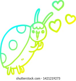 cold gradient line drawing of a cute cartoon ladybug in love