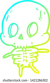 cold gradient line drawing of a cute cartoon skeleton