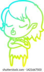 cold gradient line drawing of a cute cartoon vampire girl