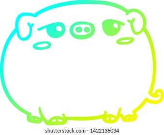 cold gradient line drawing of a cute cartoon pig