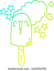 cold gradient line drawing of a cute cartoon ice lolly