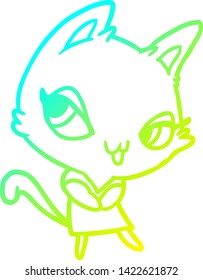 dibujo de línea de gradiente frío de un gato hembra lindo