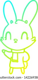 Cold Gradient Line Drawing Of A Cute Cartoon Rabbit Wearing Clothes