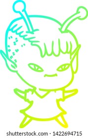 dibujo de una linea de gradiente frío de una linda chica alienígena