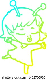 dibujo de una linea de gradiente frío de una tira cómica de una linda chica alienígena