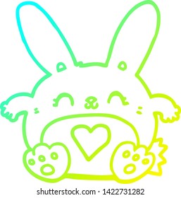 cold gradient line drawing of a cute cartoon rabbit with love heart
