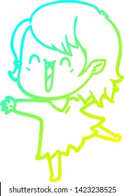 cold gradient line drawing of a cute cartoon happy vampire girl