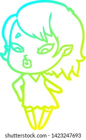 cold gradient line drawing of a cute cartoon vampire girl