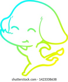 cold gradient line drawing of a cute cartoon elephant running